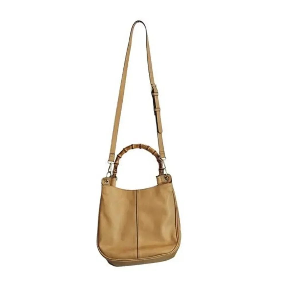 Enzo Angiolini Vegan Leather Handbag With Bamboo Clutch & Adjustable Strap